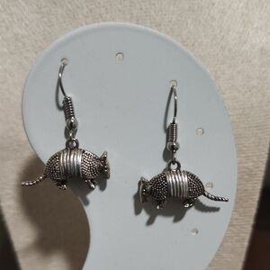 Silver Tone Armadillo Dangle Earrings